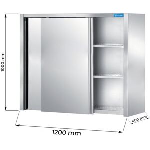 Pensile con porte scorrevoli e sgocciolatoio in acciaio inox con 2 ripiani L1200xP400xH1000 mm linea basic