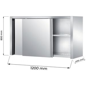 Pensile con porte scorrevoli e sgocciolatoio in acciaio inox con 1 ripiano L1200xP400xH800 mm linea basic