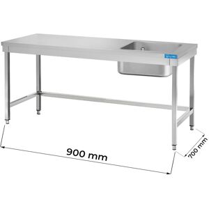 Tavolo aperto in acciaio inox con vasca a destra senza ripiano senza alzatina L900xP700xH850 mm linea premium