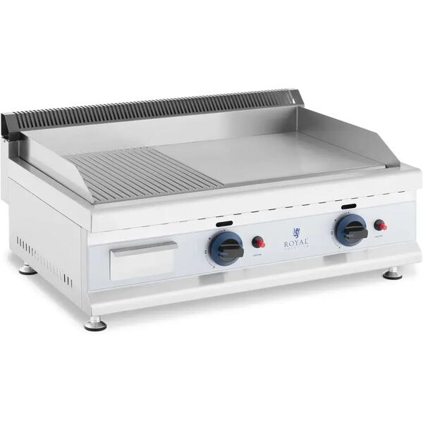 royal catering griglia fry top a gas - piastra in acciaio rigata e liscia - 74,5 x 40 cm - 2 x 3.100 w - gas naturale - 20 mbar rc-gghr750