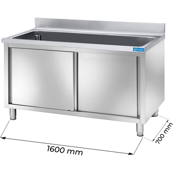 lavapentole in acciaio inox armadiato con n.1 vasche con alzatina l1600xp700xh850 mm linea premium