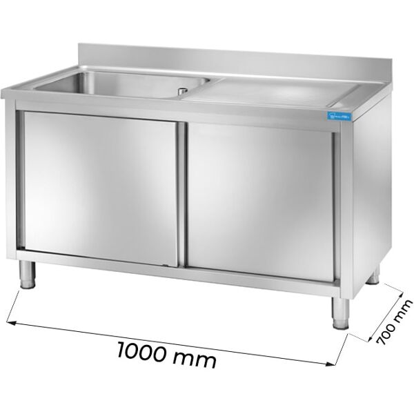 lavello armadiato in acciaio inox con 1 vasca e gocciolatoio a destra l1000xp700xh850 mm linea premium