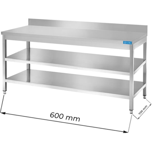 tavolo aperto in acciaio inox con 2 ripiani con alzatina l600xp700xh850 mm linea premium