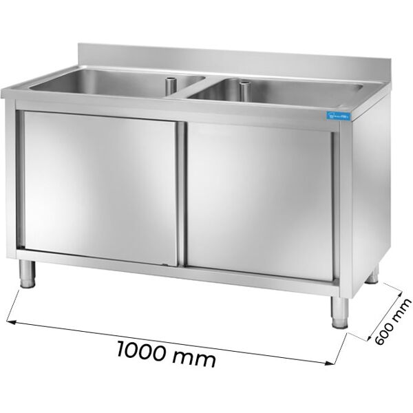 lavello armadiato in acciaio inox con 2 vasche l1000xp600xh850 mm linea basic