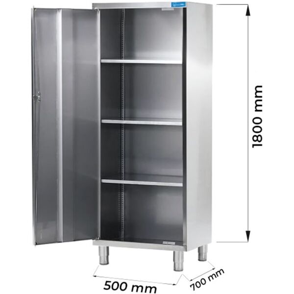 armadio con porta battente in acciaio inox con 3 ripiani l500xp700xh1800 mm linea basic