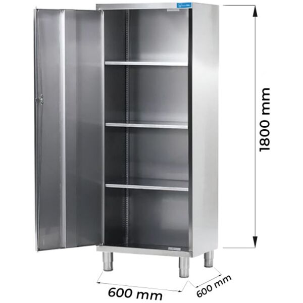 armadio con porta battente in acciaio inox con 3 ripiani l600xp600xh1800 mm linea basic