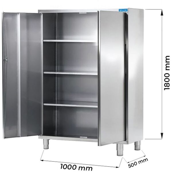 armadio con porte battenti in acciaio inox con 3 ripiani l1000xp500xh1800 mm linea basic