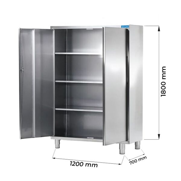 armadio con porte battenti in acciaio inox con 3 ripiani l1200xp700xh1800 mm linea basic