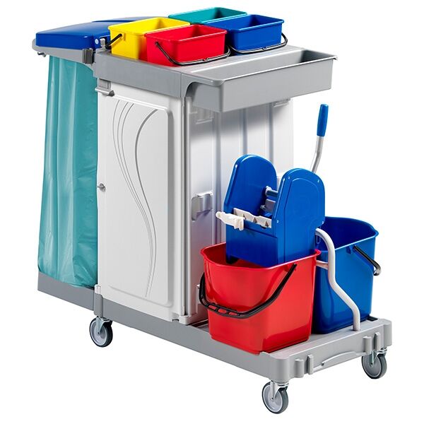 carrello per pulizie con 2 secchi 15 lt e 4 secchi 4 lt