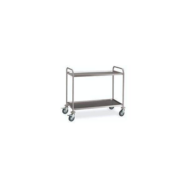 carrello di servizio in acciaio inox con 2 piani e 2 ruote con freno dimensioni l 885 mm x p 590 mm x h 935 mm