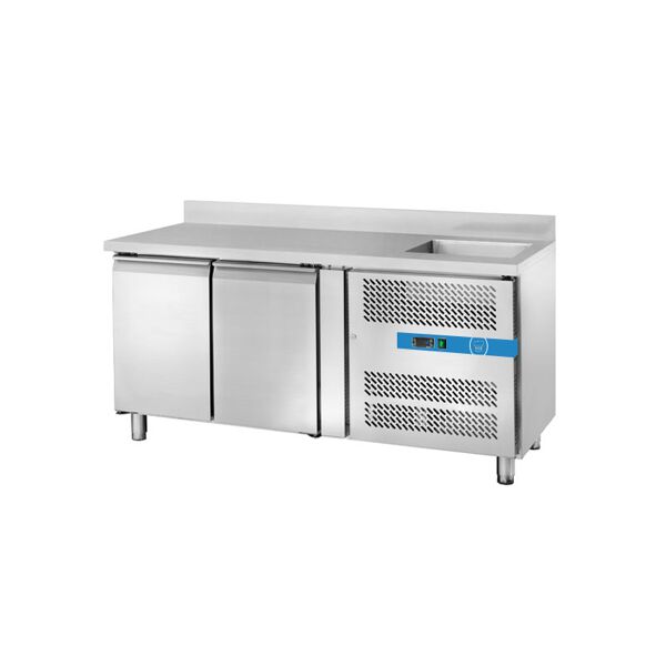 tavolo refrigerato con n° 2 porte gn 1/1 con lavello 40x40 e alzatina temp. da -2°c a +8°c prof. 70 cm