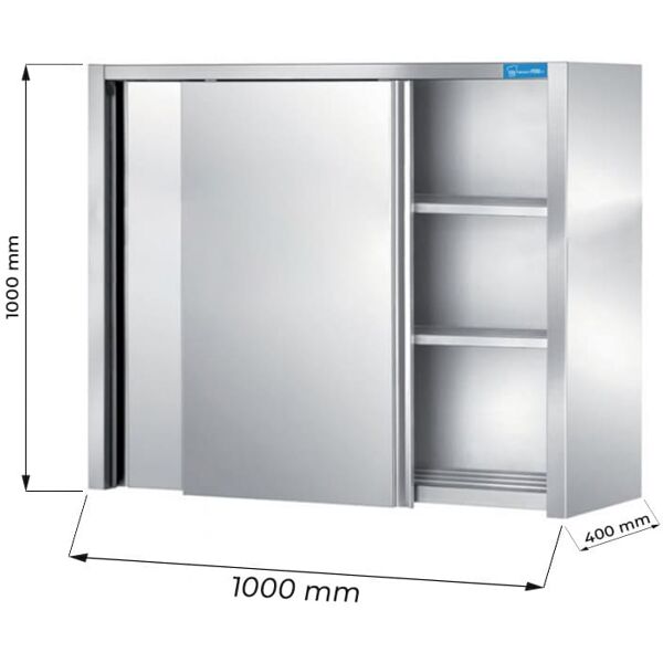 pensile con porte scorrevoli in acciaio inox con 2 ripiani l1000xp400xh1000 mm linea basic