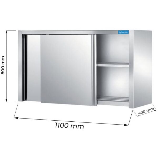 pensile con porte scorrevoli in acciaio inox con 1 ripiano l1100xp400xh800 mm linea premium