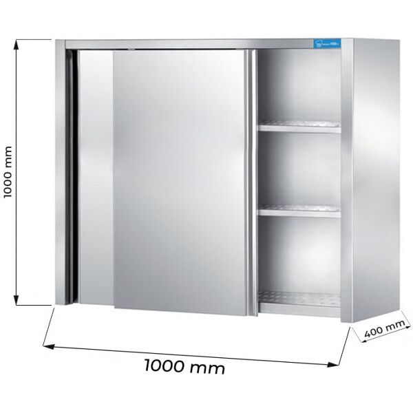 pensile con porte scorrevoli e sgocciolatoio in acciaio inox con 2 ripiani l1000xp400xh1000 mm linea premium