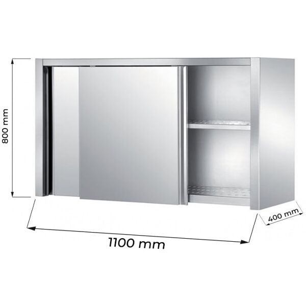 pensile con porte scorrevoli e sgocciolatoio in acciaio inox con 1 ripiano l1100xp400xh800 mm linea premium