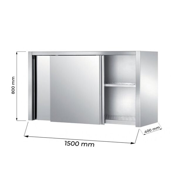 pensile con porte scorrevoli e sgocciolatoio in acciaio inox con 1 ripiano l1500xp400xh800 mm linea premium