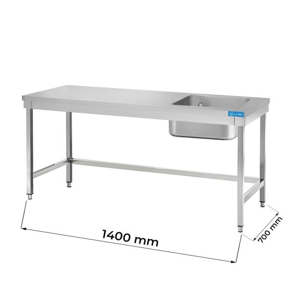 tavolo aperto in acciaio inox con vasca a destra senza ripiano senza alzatina l1400xp700xh850 mm linea premium