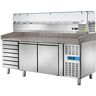 Banco pizzeria refrigerato con n° 2 porte EN 60x40 + 7 cassetti e vetrinetta portagusti per 10 bacinelle GN 1/4