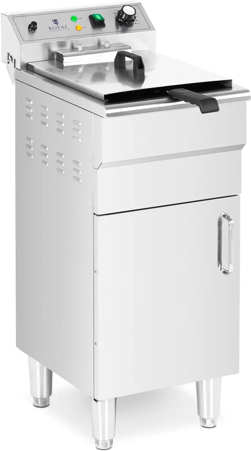 royal catering friggitrice professionale elettrica - 13 l - 5000 w - rubinetto di scarico - zona fredda - con mobiletto rcpkf 13dsh