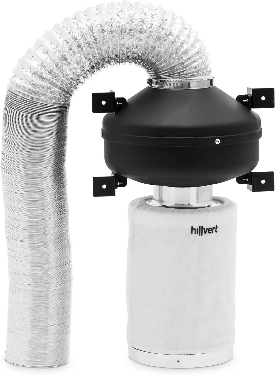 hillvert Kit aspirazione aria - Filtro ai carboni attivi 30 cm, ventilatore a tubo, tubo di scarico - 249,6 m³/h - Uscita Ø 100 mm HT-AF-30