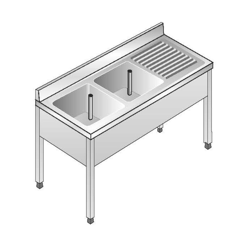 ACA Sistemi Lavello Acciaio Inox AISI 304 2 Vasche SX Sgocciolatoio DX Dim. 160x60x85 cm con Alzatina