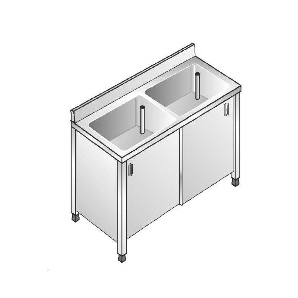 ACA Sistemi Lavello Inox Armadiato AISI 304 2 Vasche Dim. 140x60x85 cm con Alzatina