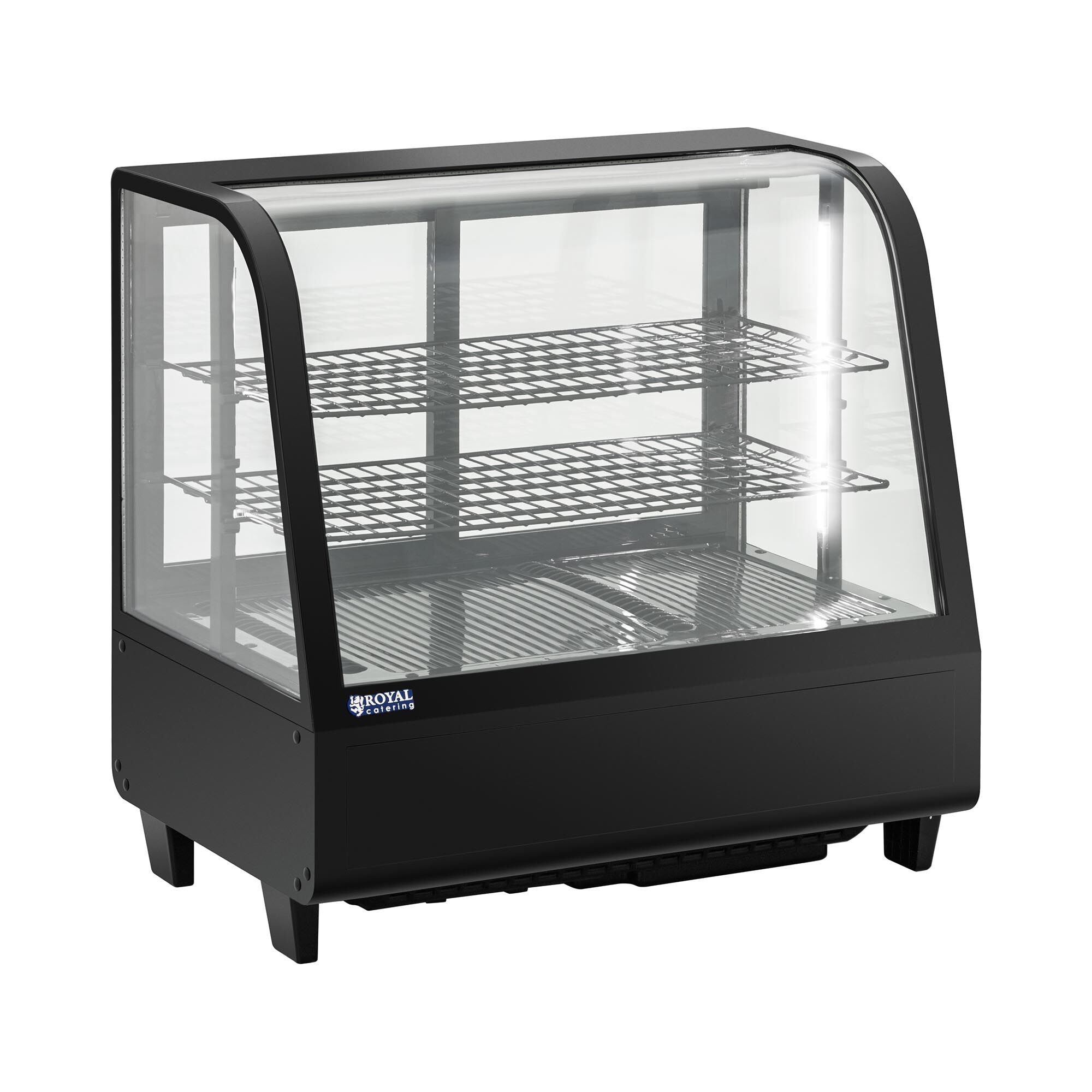 Royal Catering Vetrina refrigerata da banco per pasticceria - 100 L - 3 ripiani - Porte scorrevoli - Nero RCCC-100-B