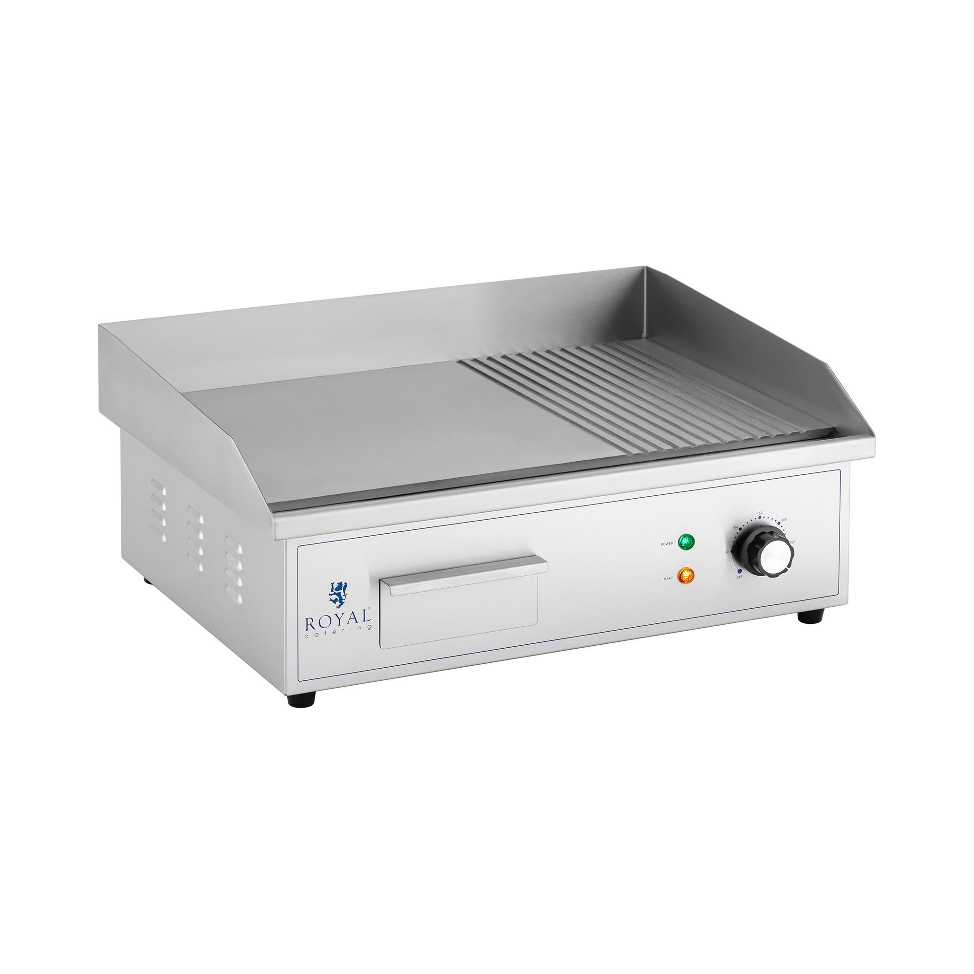 Royal Catering Fry top elettrico - Piastra liscia e rigata in acciaio inox - 548 x 350 mm - Liscio + rigato - 3000 W RCPG42-M