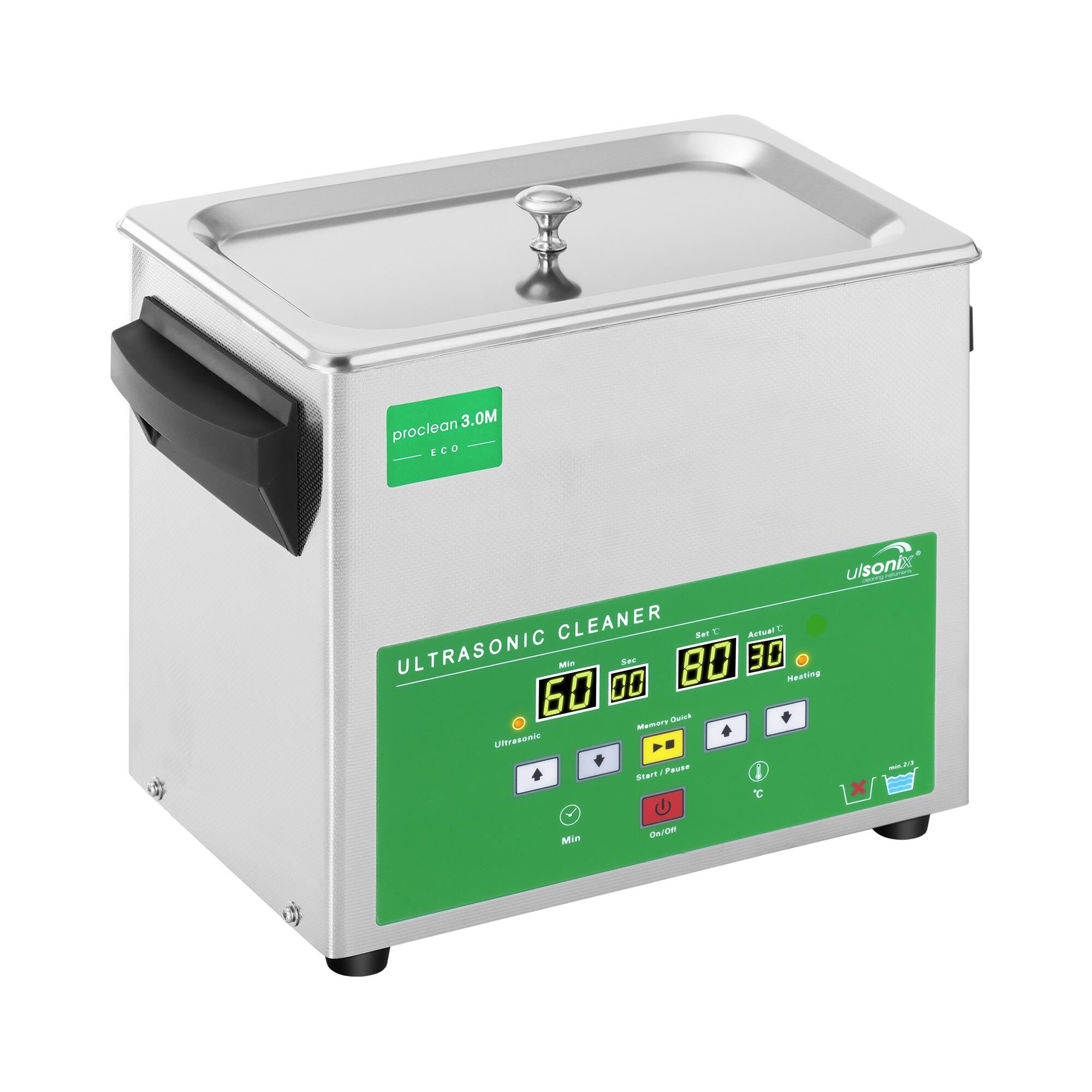 ulsonix Lavatrice a ultrasuoni- 3 litri- 80 W - Memory Quick Eco PROCLEAN 3.0 ECO