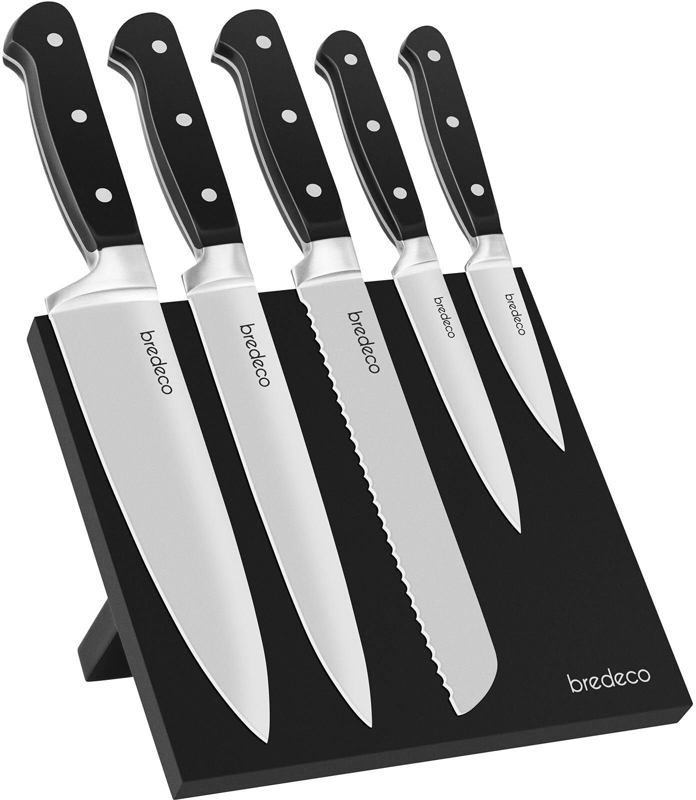 bredeco Set coltelli da cucina con ceppo portacoltelli magnetico - 5 coltelli BCKB-6PM