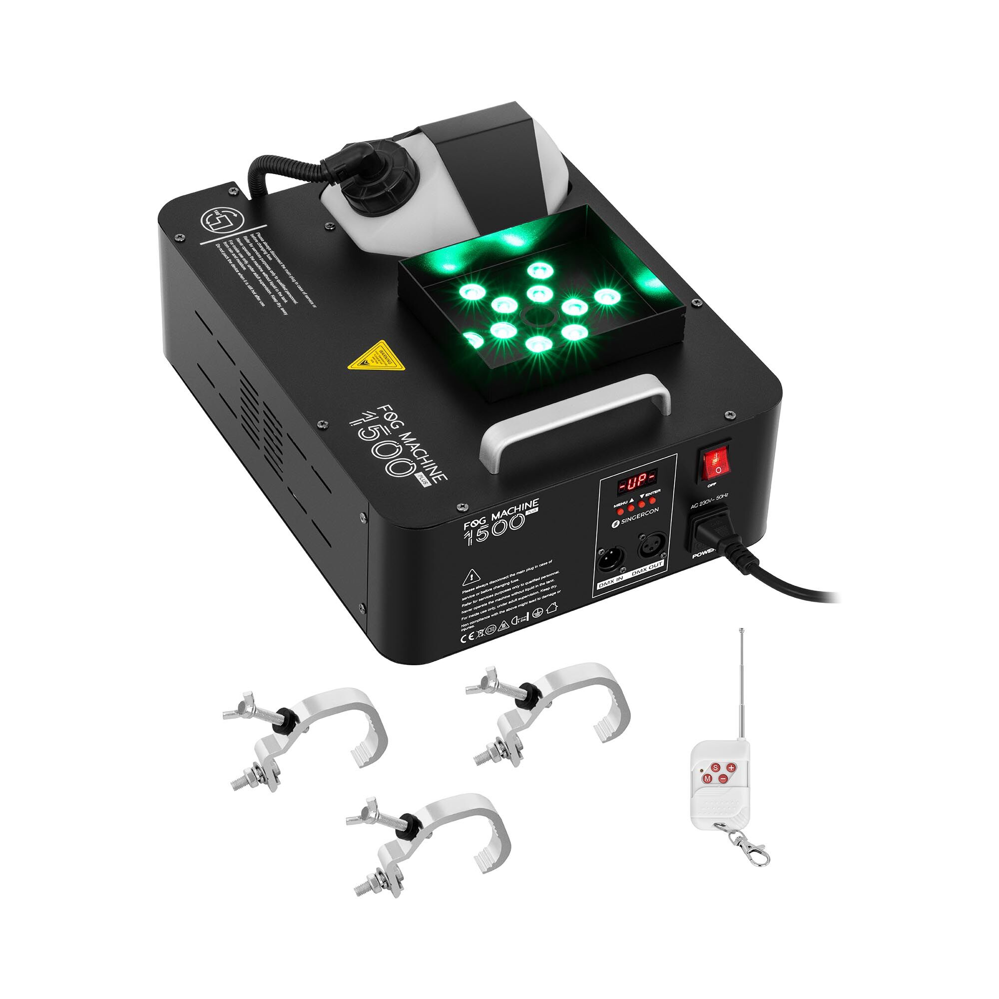 Singercon Macchina per il fumo - 1.500 W - 509 m³ - LED 12 x 3 W - Connessione DMX CON.FM-1500 12L