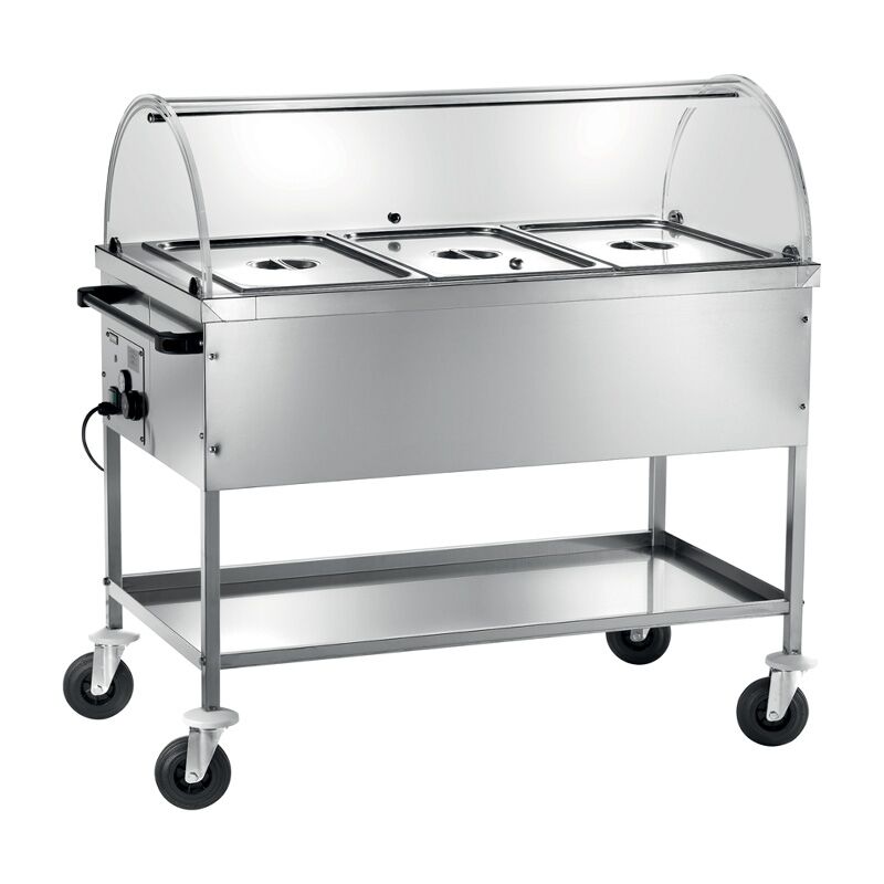 FORCAR Carrello Bagnomaria Inox con Cupola CT1760C - N° 3 Bacinelle GN1/1