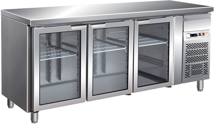 FORCAR Tavolo Refrigerato 3 Porte in Vetro GN 1/1 Ventilato Cm 179,5 x 70 x 85/95 h con