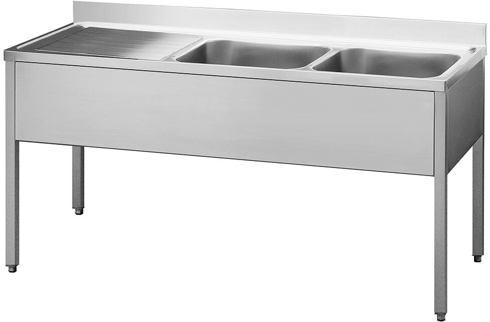 INOX BIM Lavatoio in Acciaio Inox, 2 Vasche + Sgocciolatoio Sinistro Profondità 70