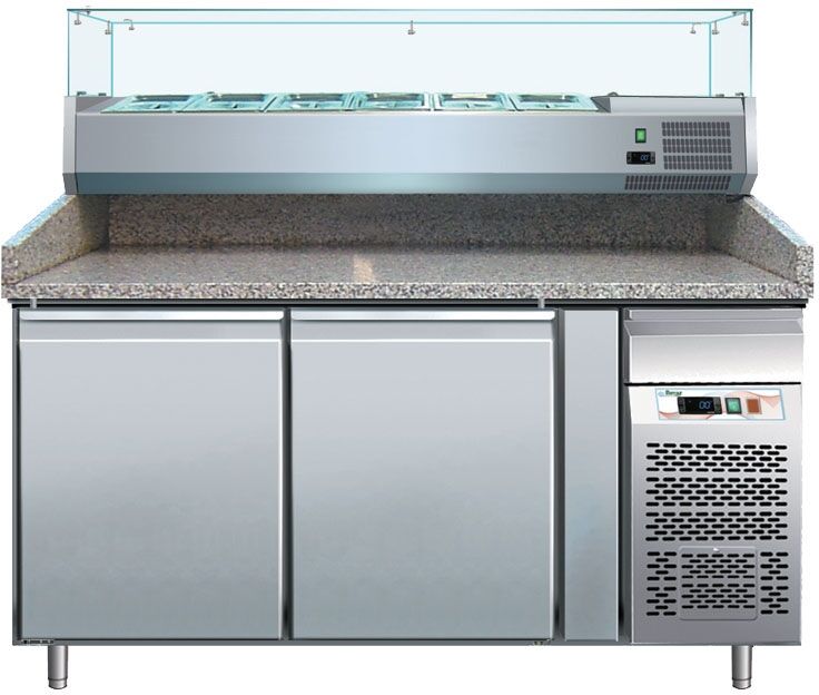 FORCAR Banco Pizza Refrigerato PZ2600TN33 2 Porte con Vetrina da 7 Vaschette GN 1/4