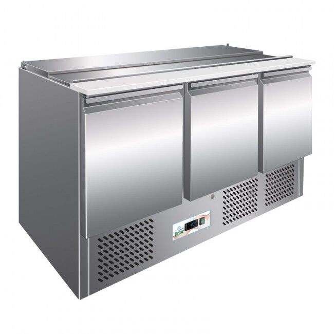 FORCAR Saladette Refrigerata PS903 3 Porte e Portabacinelle 4 GN1/1 - Temp +2° +8°