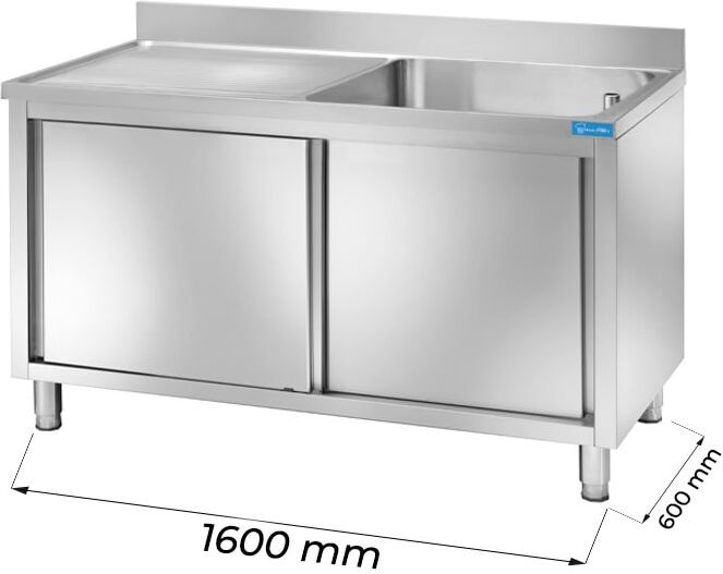 Lavello armadiato in acciaio inox con 1 vasca e gocciolatoio a sinistra L1600xP600xH850 mm linea basic