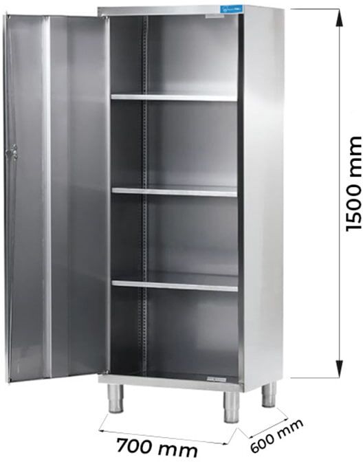 Armadio con porta battente in acciaio inox con 3 ripiani L700xP600xH1500 mm linea basic