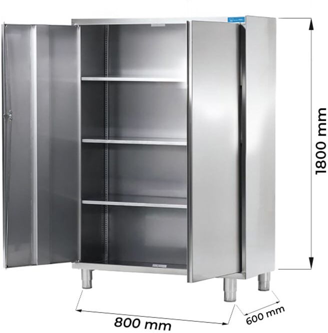 Armadio con porte battenti in acciaio inox con 3 ripiani L800xP600xH1800 mm linea basic