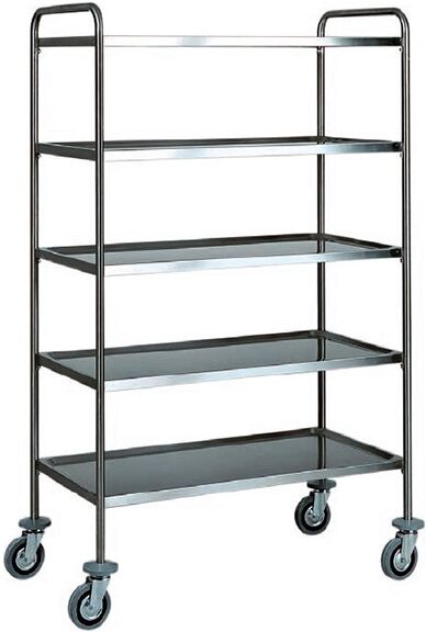 Carrello di servizio in acciaio inox con 5 piani e dimensioni l 1100 mm x p 600 mm x h 1700 mm