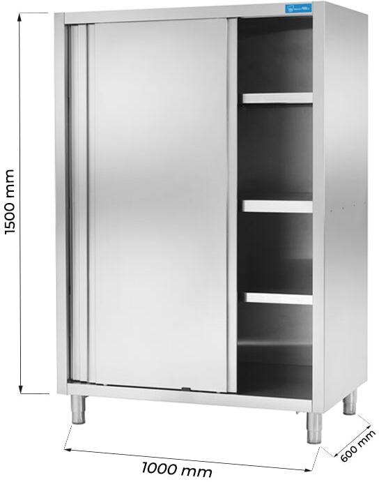 Armadio con porte scorrevoli in acciaio inox con 3 ripiani L1000xP600xH1500 mm linea premium