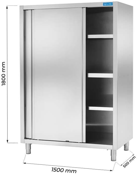 Armadio con porte scorrevoli in acciaio inox con 3 ripiani L1500xP500xH1800 mm linea basic