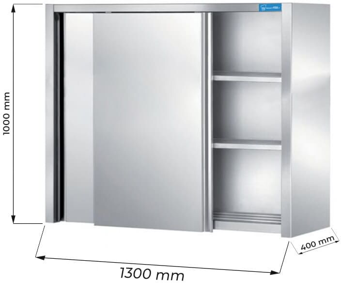 Pensile con porte scorrevoli in acciaio inox con 2 ripiani L1300xP400xH1000 mm linea premium