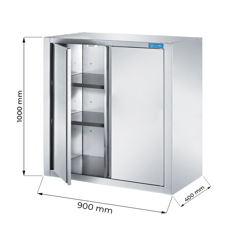 Pensile con porte battenti in acciaio inox con 2 ripiani L900xP400xH1000 mm linea basic