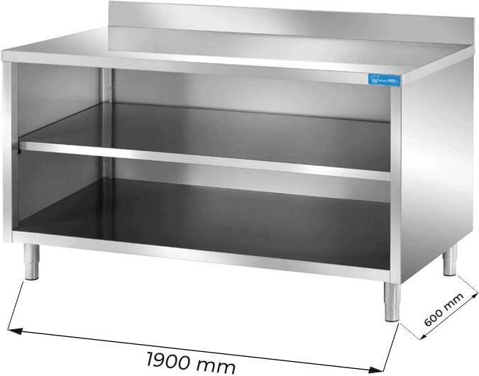 Tavolo a giorno in acciaio inox con alzatina L1900xP600xH850 mm linea basic