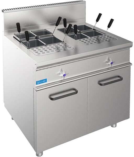 Cuocipasta professionale a gas su mobile con vasca doppia da 28 lt + 28 lt