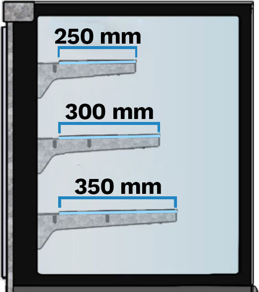 Kit modifica n.3 ripiani da forati a in vetro (250 mm 300 mm 350 mm) per vetrina L1505 linea DELTA