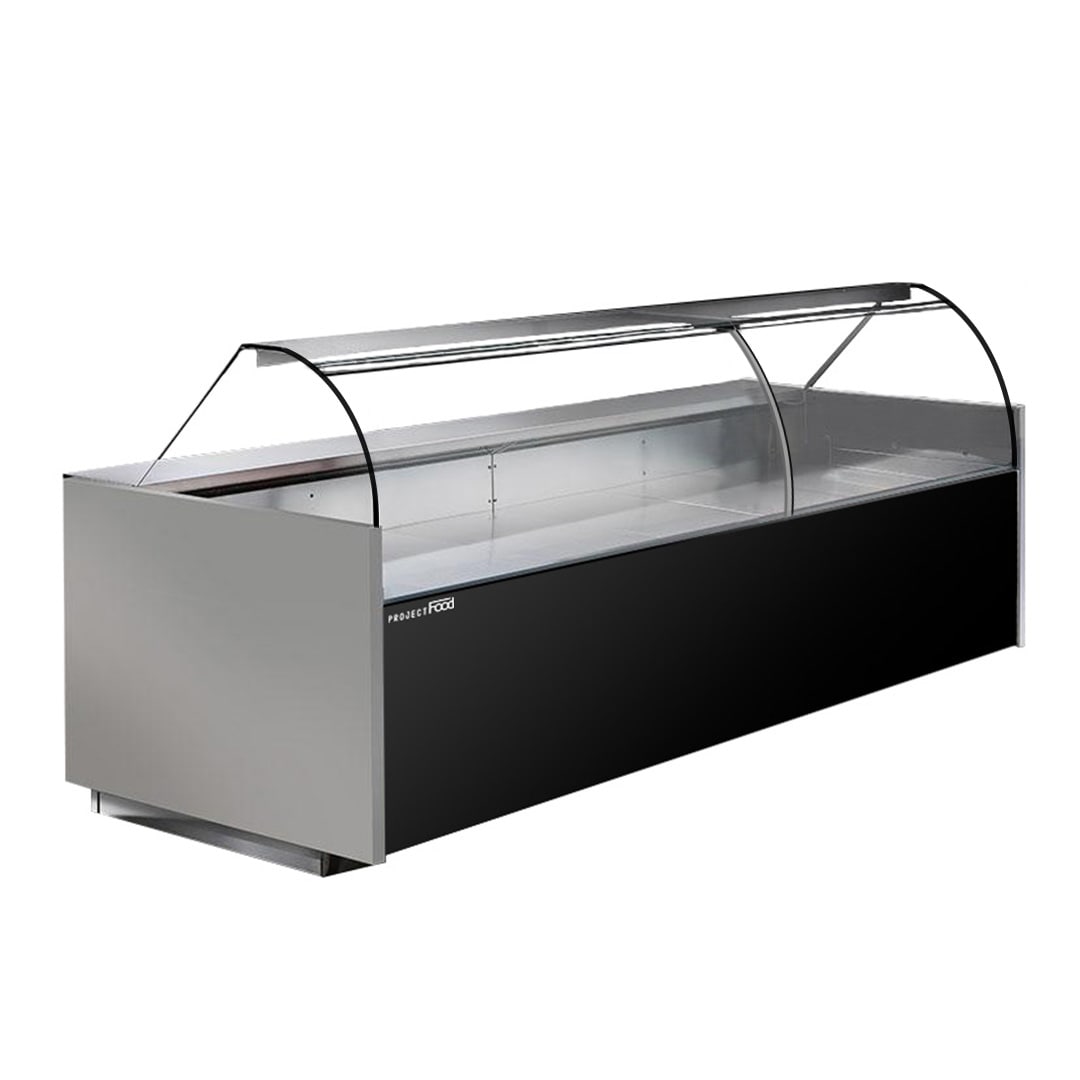 Banco frigo per gastronomia ventilato temp. da +2°C a +5°C L195 cm con vetro curvo linea PRAGA