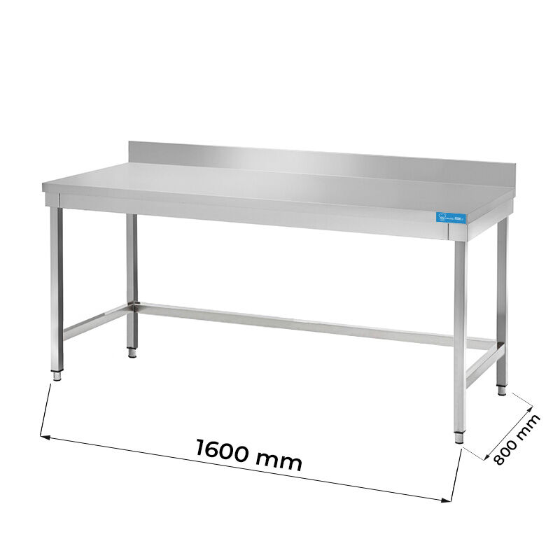 Tavolo aperto in acciaio inox senza ripiano con alzatina L1600xP800xH850 mm linea basic