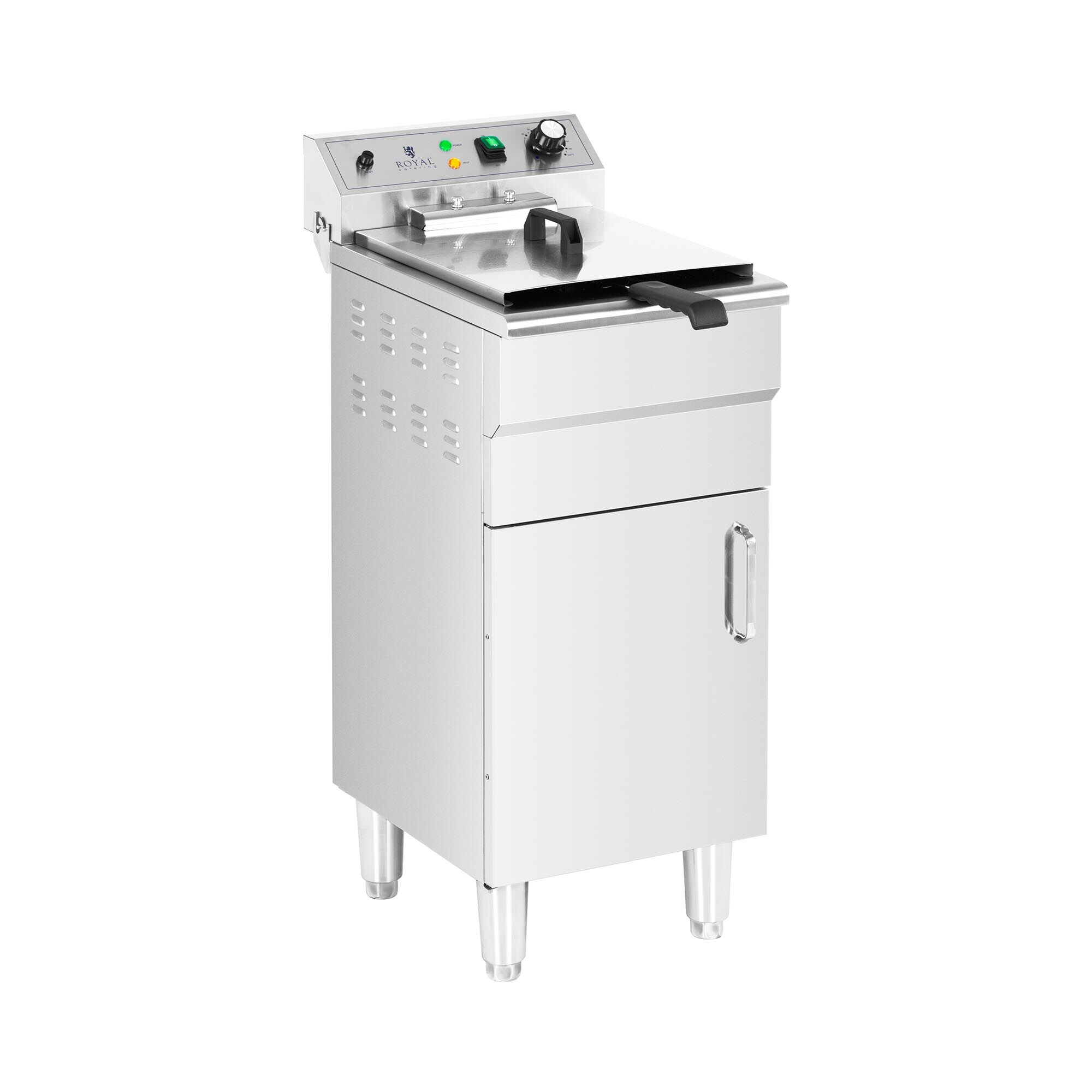 Royal Catering Frityrkoker - 13 L - 5.000 W - tappeventil - kald sone - med kabinett 10012012